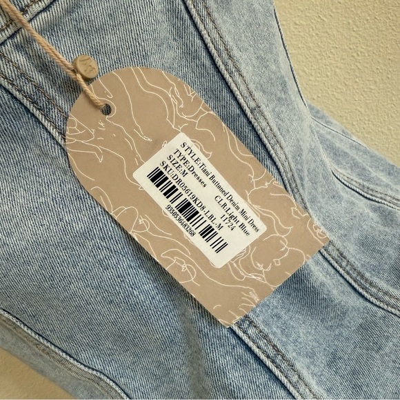 Meshki Tiani Buttoned Denim Mini Dress in Light Blue Size Medium - Picture 6 of 8